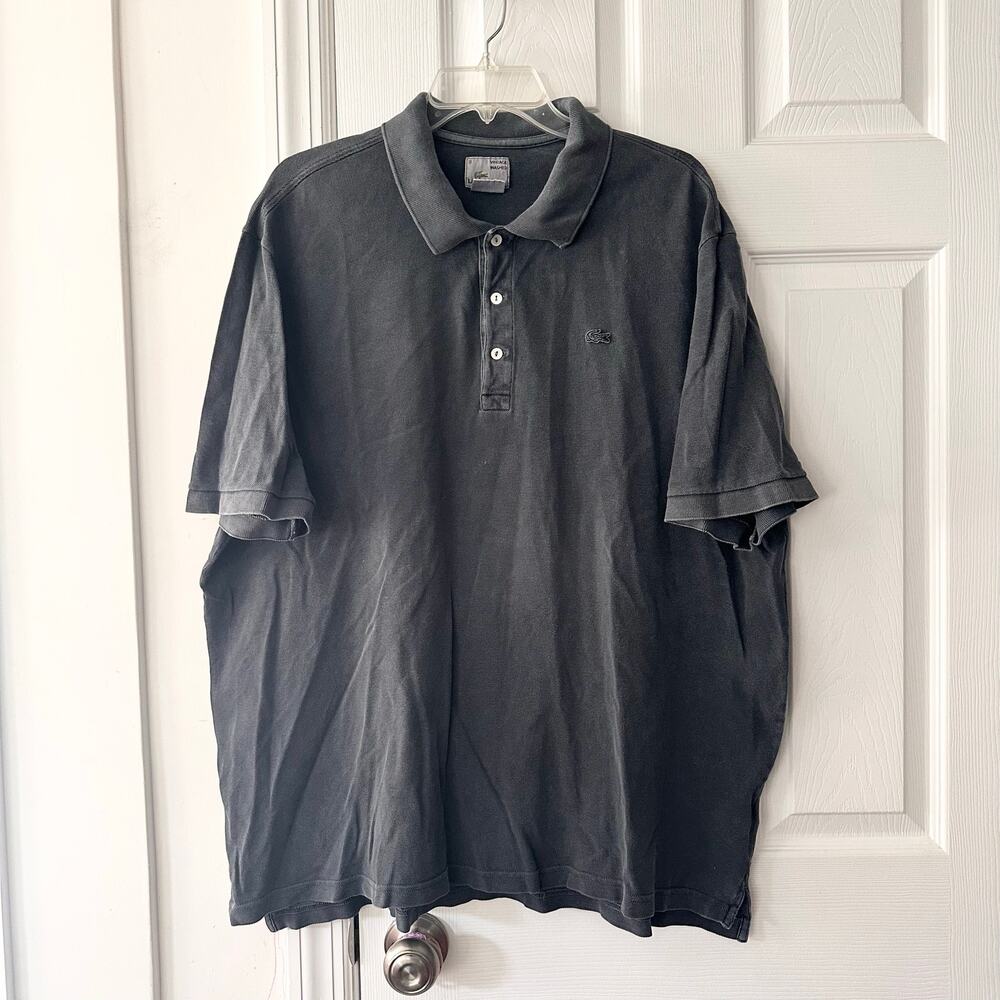 Lacoste Vintage Washed Gray Grey Black Short Sleeve Polo Size 9 3XL XXXL